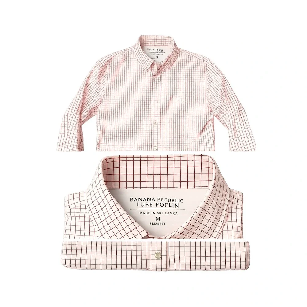 Banana Republic Luxe Poplin Slim Fit Dress Shirt Red White Windowpane Check M